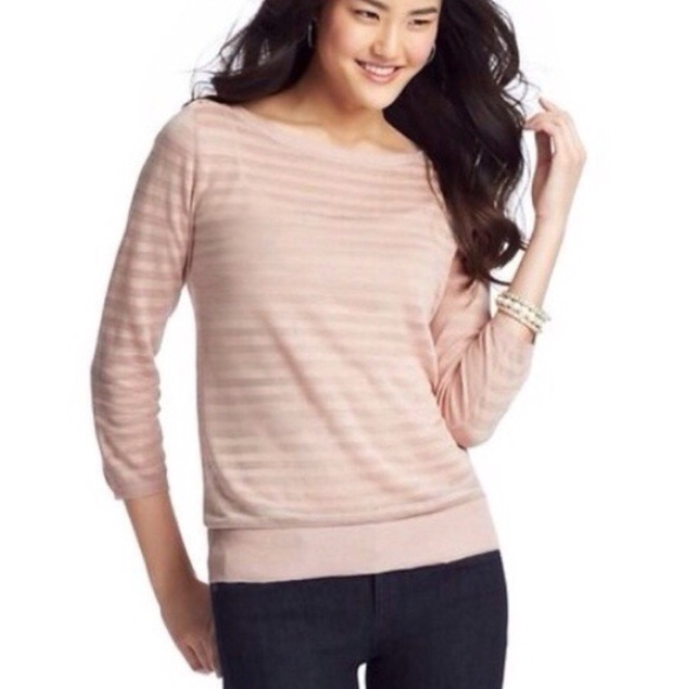LOFT Nude Semi Sheer Stripe Sweater Top
